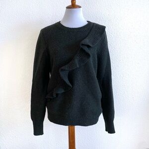 Banana Republic Ruffle Front Sweater Womens Large Wool/ Alpaca Blend Green Warm